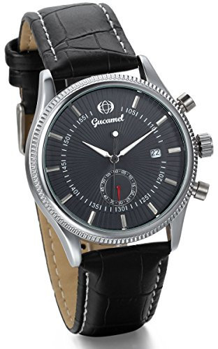 JewelryWe Herren Armbanduhr, Klassiker Business Casual Kalender mechanische Mechanik Uhr mit Leder Armband, Schwarz