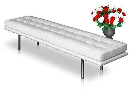 NEUERRAUM Lange stabile Bauhaus Lederbank Sitzbank Echtleder Rahmen Vollholz Esche Weiß. Abbildung in Leder Weiß (Länge 198 cm).