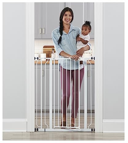 Regalo Easy Step Extra Tall Walk Thru Baby Gate, Bonus Kit, Includes 4-Inch Extension Kit, Pressure Mount Kit and Wall Cups and Mounting Kit, White