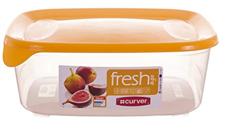 Curver Gefrier-safe quadratisch Kunststoff-Lebensmittel-Lagerbehälter mit gelben Deckel (1.7 l), EF503736