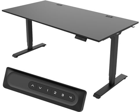 Yaasa Desk Essential Elektrisch Höhenverstellbarer Schreibtisch 160x80cm Dunkelgrau/Schwarz – Schreibtisch höhenverstellbar elektrisch – Bürotisch mit digitalem Display, Kabeldurchlässen & Kabelnetz