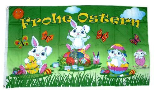 Fahne/Flagge Frohe Ostern Hasen 90 x 150 cm