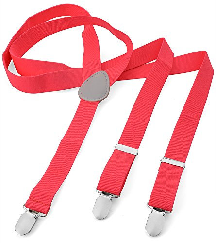 Herren Damen Long Hosenträger Y Form Style 3er Clips elastisch Schmal Unifarbe und Bunt mit verschiedenen Motiv, Rosa (Neonpink),Gr. One Size