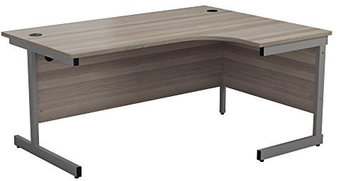 Office Hippo Heavy Duty Right Corner Desk - Strong & Reliable Workstation, Integrated Cable Ports, PC Desk For Office or Home - Grey Oak Top / Silver Frame