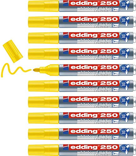 edding 250 Whiteboardmarker - gelb - 10 Whiteboard Stifte - Rundspitze 1,5-3 mm - Boardmarker abwischbar - für Whiteboard, Flipchart, Magnettafel, Pinnwand, Memoboard - Sketchnotes