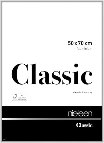 nielsen Bilderrahmen, 50 x 70 cm, Aluminium, Silber glanz, Posterrahmen zum Aufhängen im Hoch- & Querformat, Echtglas, Classic