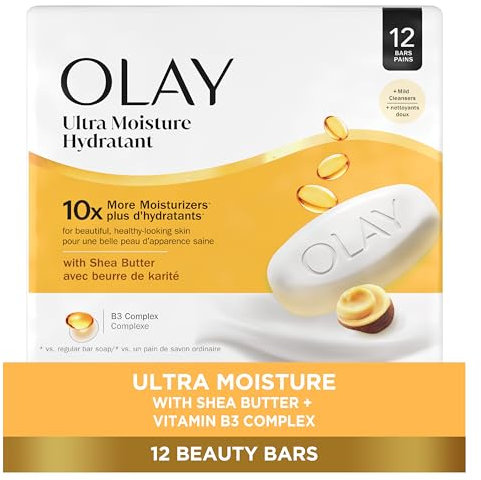 Olay Lot de 12 barres de beauté, ultra hydratantes, après-shampooings nourrissants, lisses et doux pour la peau, complexe de vitamine B3, pour tous les types de peau, parfum beurre de karité, 90,9 g