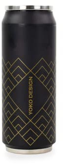 YOKO DESIGN Canette à Motifs Lata isotérmica, Acero Inoxidable, Art Deco Negro, 7 cm