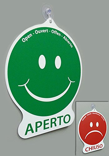 Cartello APERTO e CHIUSO emoticon per negozio vetrina studio laboratorio officina