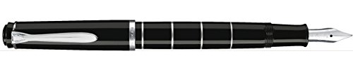 Pelikan 948463 Kolbenfüllhalter Classic M215 Ringe, Edelstahlfeder, B, schwarz/silber