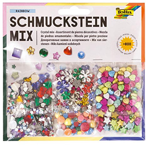 folia 12419 - Schmuckstein Mix Rainbow, über 800 verschiedene Schmucksteine, sortiert in verschiedenen Formen und Farben, ideal zum Verzieren und Dekorieren Ihrer Bastelarbeiten