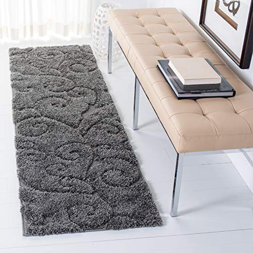 SAFAVIEH Florida Shag Collection Runner Rug - 2'3 x 7', Grey, Scroll Design, Non-Shedding & Easy to Clean, High-Low Plush Pile, Ideal for Bedroom, Foyer, Hallway (SG455-8013)