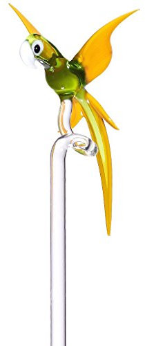 CRISTALICA Exklusiver Handgeformter Orchideenstab Rankhilfe Papagei Gruen Gelb H ca. 44 cm Handgeformt in Deutschland