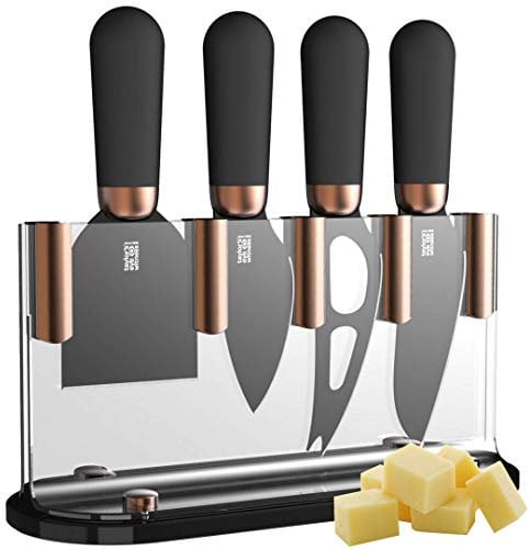 Taylors Eye Witness Cheese Knives - Brooklyn Copper 4 Piece Cheese Knife Set with Hard Ceramic Coated, Super Sharp Antibacterial Blades & Soft Grip Handles for Comfort & Control. 2 Year Guarantee.