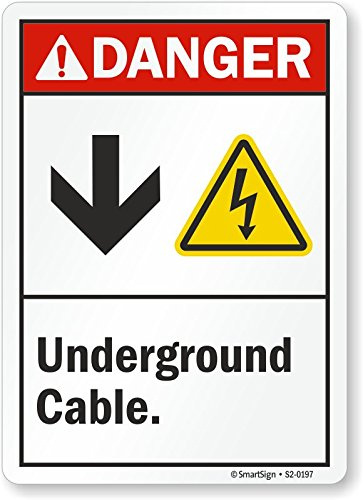 SmartSign Panneau « Danger - Underground Cable » avec flèche vers le bas | 17,8 x 25,4 cm en plastique