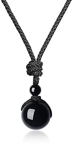COAI Unisex Edelstein Obsidian Perle Anhänger Glückskette Verstellbare Halskette