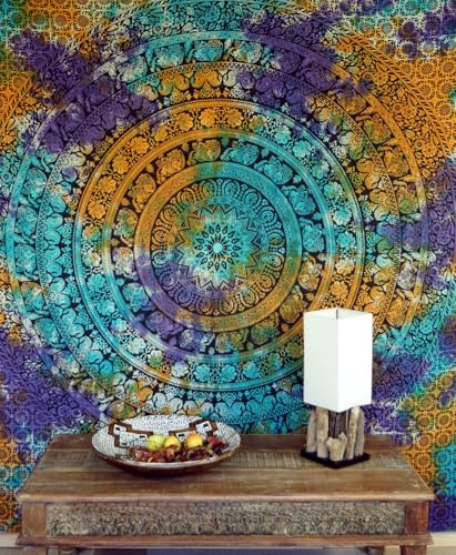 GURU SHOP Boho Wandbehang, indische Mandala Tagesdecke, Baumwolle, Batik | Vielseitig einsetzbar, Überwurf oder Wandbehang, einzigartiger Mandaladruck, pflegeleicht und langlebig