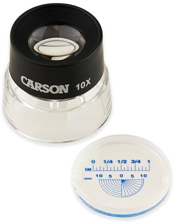 Carson LumiLoupe 10x Standlupe mit Messskala und Strichplatte, ideal zur Betrachtung von Münzen, Briefmarken, Fotos, Miniaturen, Dias, Elektronik (LL-20)