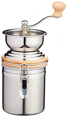 KitchenCraft Le'Xpress Manual Coffee Grinder with Built-In Storage Canister in Gift Box, Stainless Steel