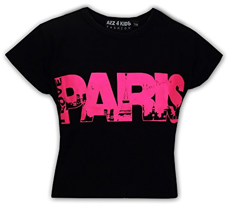 A2Z 4 Kids Girls I Love Paris Fashion Trendy - Paris Crop Top Black 11-12