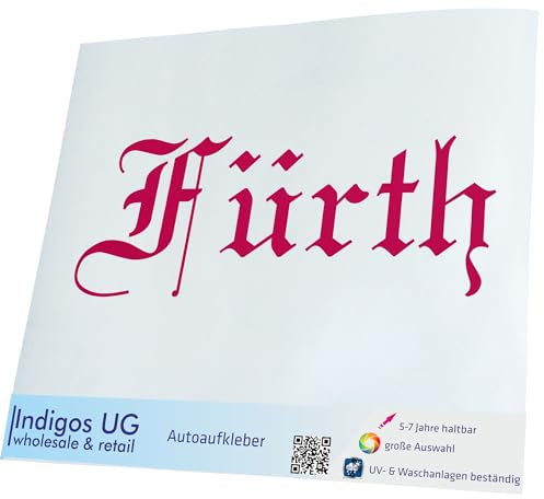 INDIGOS UG Auto Aufkleber Auto - 200x70 mm - Stadt fürth - pink - Selbstklebender Sticker für Auto, Fenster, Bus oder LKW - UV-beständig & wetterfest
