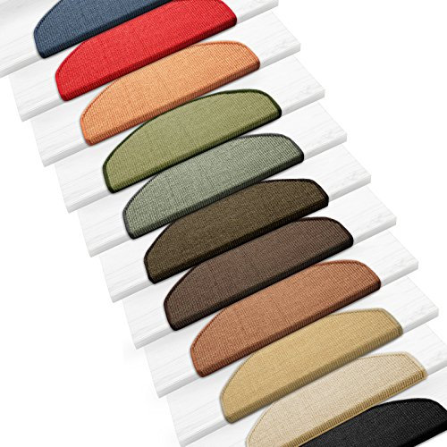casa pura Sisal Stufenmatten im 15er Set | 100% Naturfaser in 2 Größen | sicherer Halt auf Ihrer Treppe | halbrund 65x24 cm mit Lippe - rot