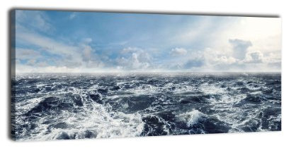 wandmotiv24 Leinwandbild Panorama Nr. 278 Schäumende See 100x40cm, Keilrahmenbild, Bild auf Leinwand, Meer Ozean Sturm