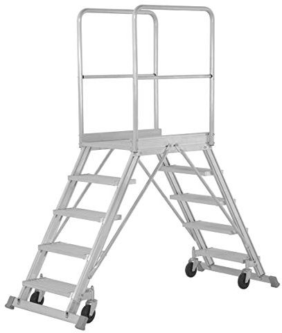 Hymer Podesttreppe fahrbar, beidseitig begehbar, Podestgröße 600x800 mm, 2x7 Stufen, Standhöhe 1700 mm, Gewicht 54 kg