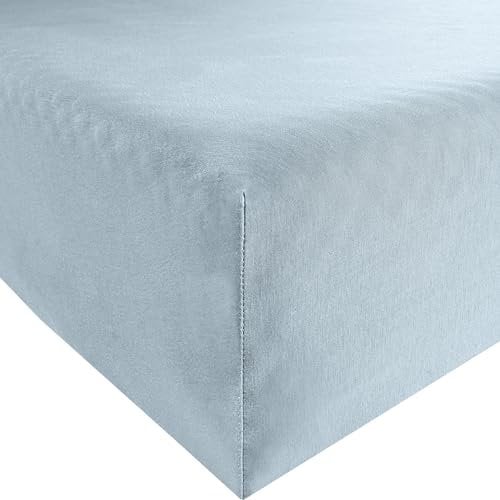 REDBEST Jersey-Stretch Spannbettlaken San Francisco 100% Baumwolle, hellblau Größe 180x200 cm - 200x200 cm - weiche Qualität, bügelfrei, Rundumgummi, bis 20 cm Höhe