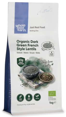 Wholefood Earth Organic Dark Green French Style Lentils 1kg GMO Free | Vegan | High Fibre | High Protein | Certified Organic
