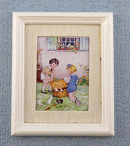 Melody Jane Puppenhaus Miniatur Kinder Hasen Weiß Rahmen