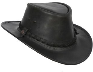 Original Australian Bush Leder Hat Schwarz Echt Leder Cowboy-Style Leder Hat Gr. Large, schwarz