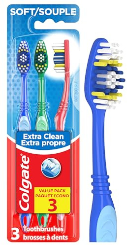 Colgate Extra Clean Toothbrush, Soft Toothbrush for Adults, 3 Count (Pack of 1)