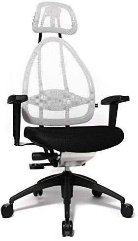 Topstar Open Art 2010 ergonomischer Bürostuhl, Schreibtischstuhl, inkl. höhenverstellbare Armlehnen, Rückenlehne und Kopfstütze, Stoff schwarz / weiß