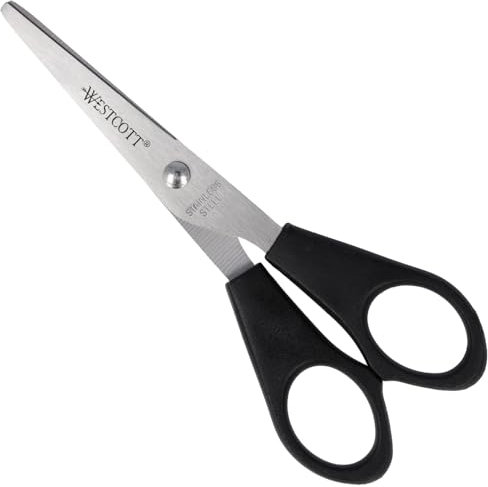 Westcott Schere 5 (12,7 cm) Schwarz | Büroschere mit schwarzen Kunststoffgriffen | Extrascharfe Klinge, rostfreier Edelstahl | Papierschere, Haushaltsschere, Bastelschere | E-31150 00