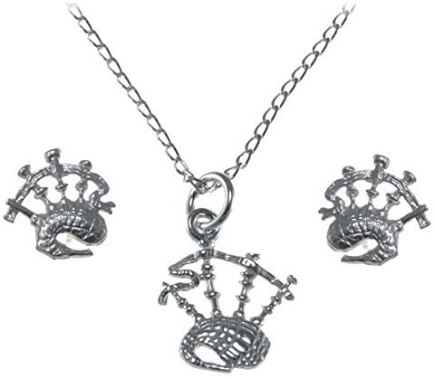 Alexander Castle Damen Schmuckset 925 Sterling Silber Dudelsack Halskette und Ohrringe Set - Schottische Geschenke für Frauen Mädchen Teens mit Schmuck Geschenkbox, Sterling-Silber, Perle