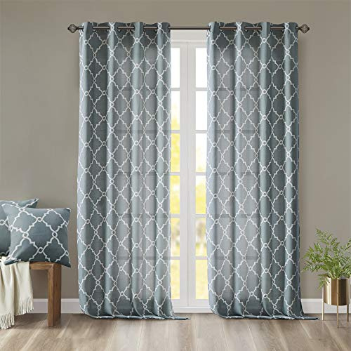 Madison Park Fretwork Print Window Curtain 1 Panel, 50x108 Blue/White