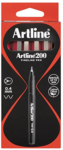 Artline 200 Fineliner mit Tinte auf Wasserbasis 0,4 mm Schreibspitze 0,4 mm 0,4 mm Strichbreite 12er Pack rot