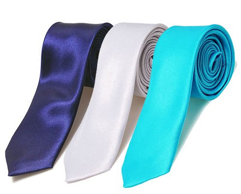 OM3 Dreier-Set Schmale dünne Krawatte - Handmade Unisex Tie Schlips Smoking Hochzeit Business - Blau-Weiss-Türkis