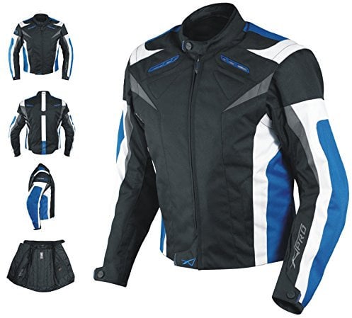 A-Pro Chaqueta motocicleta CE, protectores textiles deportivos, forro térmico, azul, L