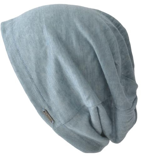 CHARM Leinen Beanie Sommer Mütze - Damen Aus Japan Hut Strick Dünn Leichte Blau