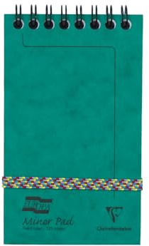 Clairefontaine 482/1152Z - One Minor Pad Europa Green Spiral Pad - Size: 7.6x12.2 cm - 120 Detachable Ruled Pages - 90 g White Paper - Glossy Card Covers