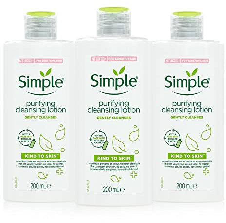 Multibuy 3 x Simple® Loción limpiadora limpiadora suave a la piel, 200 ml