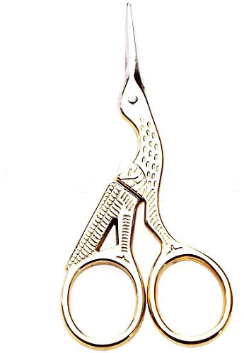 Schneiderschere, Motiv: Goldener Storch, Nähschere, Trennschere, Kreuzstich, Kohlenstoffstahl, Nähen, Stickerei, Stoffe