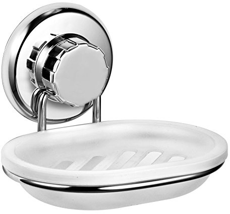 Hasko Accessories - Soporte para jabonera con Ventosa al vacío - Soporte de Esponja de Acero Inoxidable Resistente para baño y Cocina - El jabonera se Puede Montar en Cualquier Superficie Limpia y