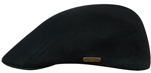 Sterkowski Gecko Schiebermütze Sommer | 100% Leinen Mütze Herren Und Damen | Flatcap Sonnenhut Trendmütze Golf Cap Vintage Kappe Klassische Outdoor Stoffmütze Trendmütze Urbane Schwarz 56