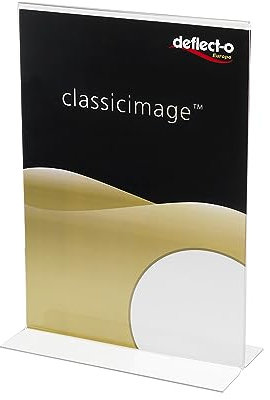 Deflecto Tischaufsteller Classic Image, gerade, A5, Hochformat, 150 x 215 x 83 mm, glasklar, doppelseitige Präsentation, Menükartenhalter, Werbeaufsteller