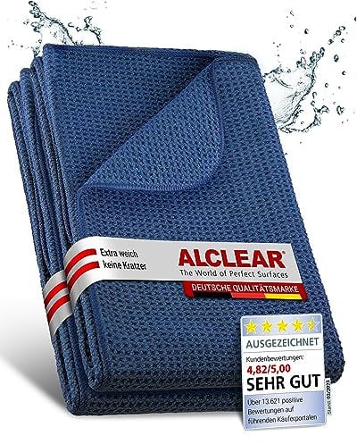 ALCLEAR International Secador Mágico, Gamuza de Microfibra para el Coche, la Pintura del Coche, Moto, Cocina y Hogar, para la Vajilla, Trapo de Secado Suave, 2 Unidades, 60 X 40 cm, Azul