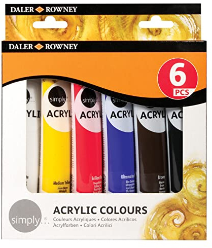 Daler Rowney Simply 75ml Acrylic Paint Set 6 Assorted Colours | For Entry-Level Artists & Hobbyists