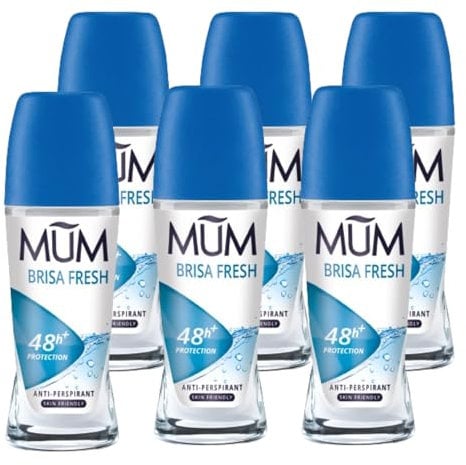 Mum Brisa Fresh Roll On Deo | 48 Stunden Plus Schutz | Anti-Transpirant | Vegan | Nachhaltige Glasflasche | Alkoholfreies Damen Herren Deo | Fresh Breeze Duft | 50 ml | 6 Stück